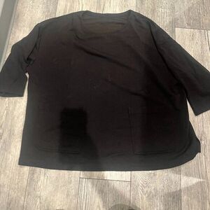 3/4 Sleeve Womens Top with Pockets Size 3X Blouse Solid Plain Black Sweater Feel